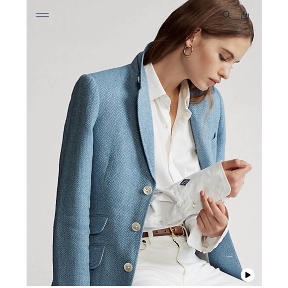 Ralph Lauren Jackets & Blazers - New Polo Ralph Lauren Blazer Blue Herringbone Linen Silk